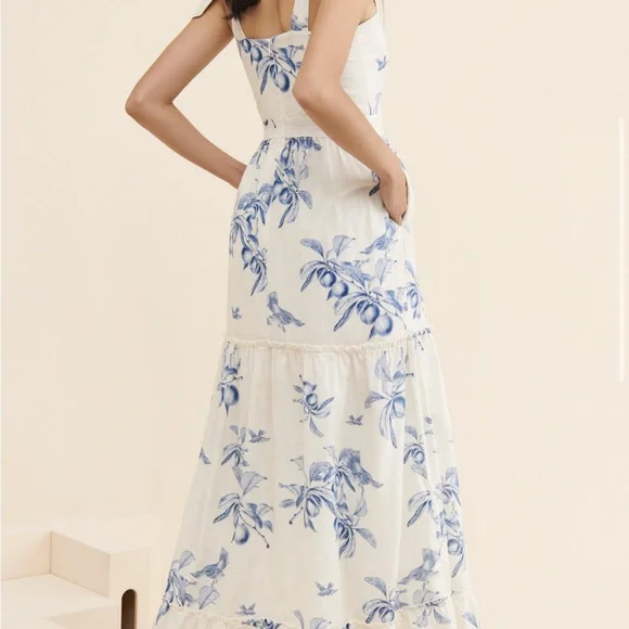 knee length dresses for ladies Odd Molly Anthropologie Floral Printed Long Maxi Dress S1  White Chocolate  Couture
